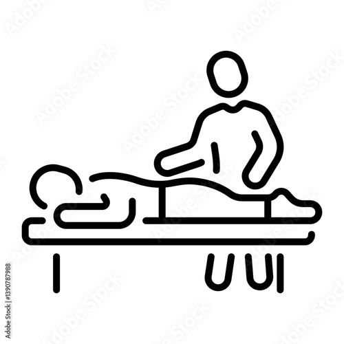 A masseur doing back massage of a character, line icon 