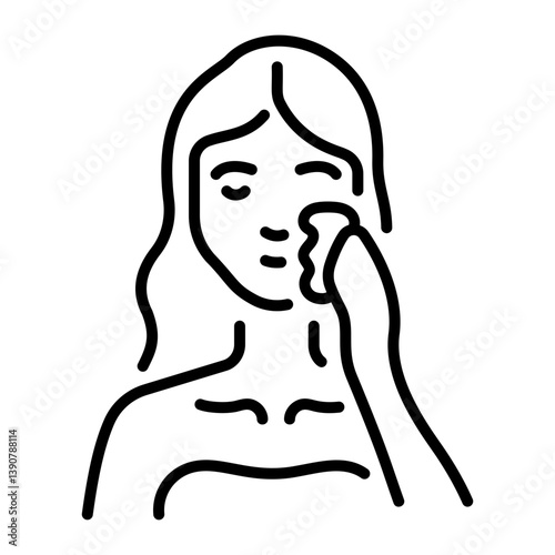 A girl applying face cream, line style icon 