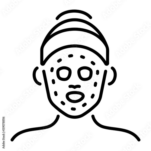 A line icon showing a woman putting a facial mask