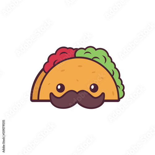 Logo design of a taco mascot with a moustache, symbolizing fun, flavor, and Mexican cuisine with a playful and friendly character design.

