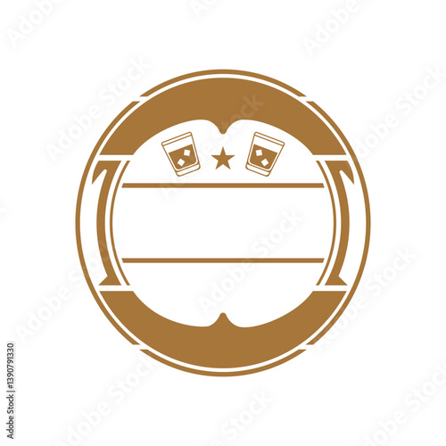 Logo design of a retro vintage emblem featuring whiskey-themed elements, such as bottles, barrels, or ornate typography, evoking a classic distillery or bar feel.