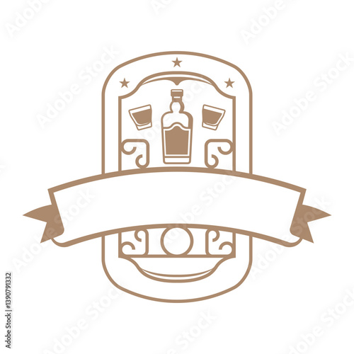 Logo design of a retro vintage emblem featuring whiskey-themed elements, such as bottles, barrels, or ornate typography, evoking a classic distillery or bar feel.