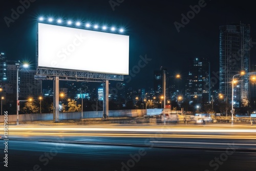 Obraz na płótnie Billboards on a futuristic city scene at night w salonie
