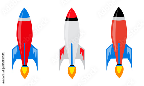 Rocket icons set. Set of rocket vector icons. Spaceship vector icon set. Spaceship launch icon in white background. Rocket, spaceship, icons, vector, symbols.