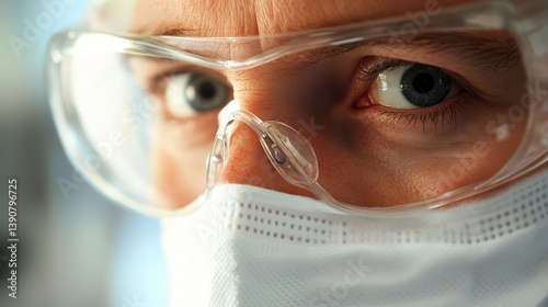 Obraz na płótnie Closep-up image of a researcher in a protective mask working in a laboratory of a research institute w salonie