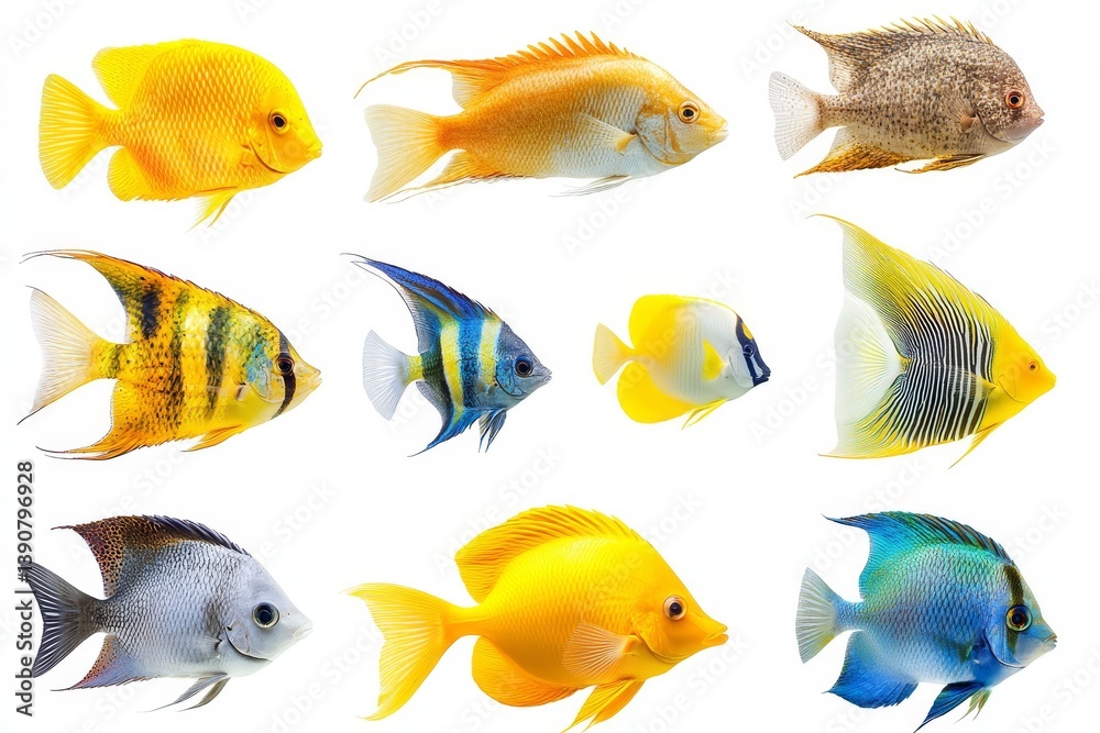Collection of colorful fish on white background