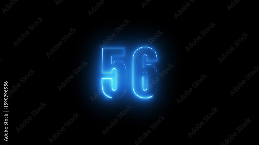Abstract glowing neon text 56 number countdown icon. Glowing sign on black background Neon number. Glowing blue neon countdown timer number animation 4k. neon countdown timer color 4k Abstract glowing neon text 56 number countdown icon. Glowing sign on black background Neon number. Glowing blue neon countdown timer number animation 4k. neon countdown timer color 4k
