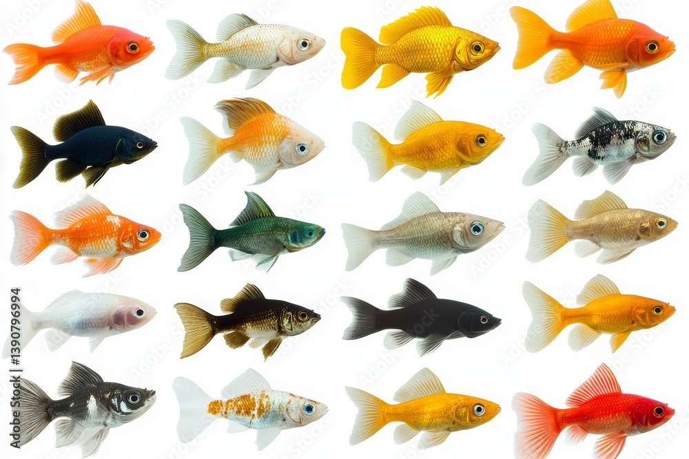 Collection of colorful fish on white background