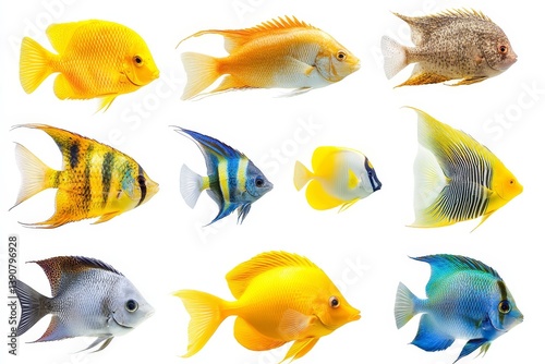 Obraz na płótnie Collection of colorful fish on white background w salonie