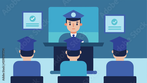 Officer Training Session A police training room where an instructor is teaching officers how to use facial recognition software effectively.