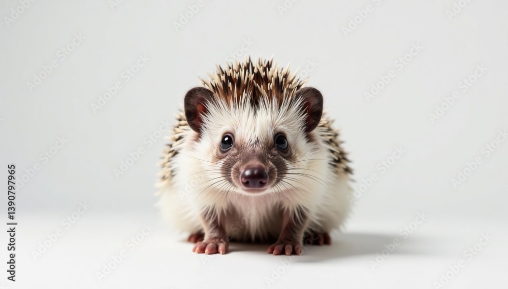 Fototapeta premium Close-up of a solitary hedgehog on a bright white backdrop, prickly, animal