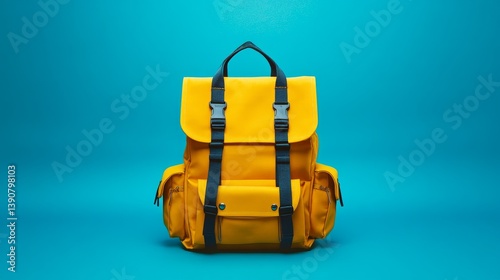 Obraz na płótnie Full school backpack isolated on blue background with copy space w salonie