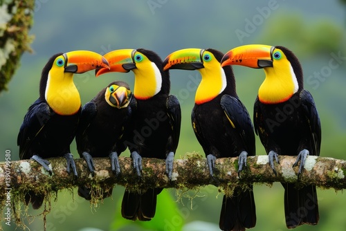 Obraz na płótnie Tropical birds sitting on a tree branch in the rainforest w salonie