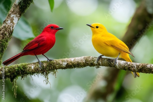 Obraz na płótnie Tropical birds sitting on a tree branch in the rainforest w salonie