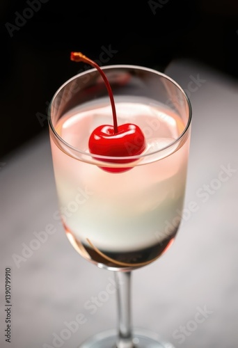 Wallpaper Mural A stemmed glass filled with clear liquid, topped with a single bright red cherry, bar, drink, garnish Torontodigital.ca