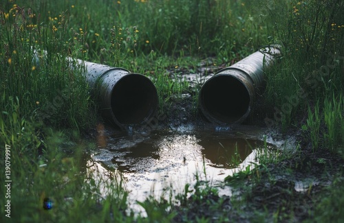 Obraz na płótnie waste water pours out of pipes w salonie