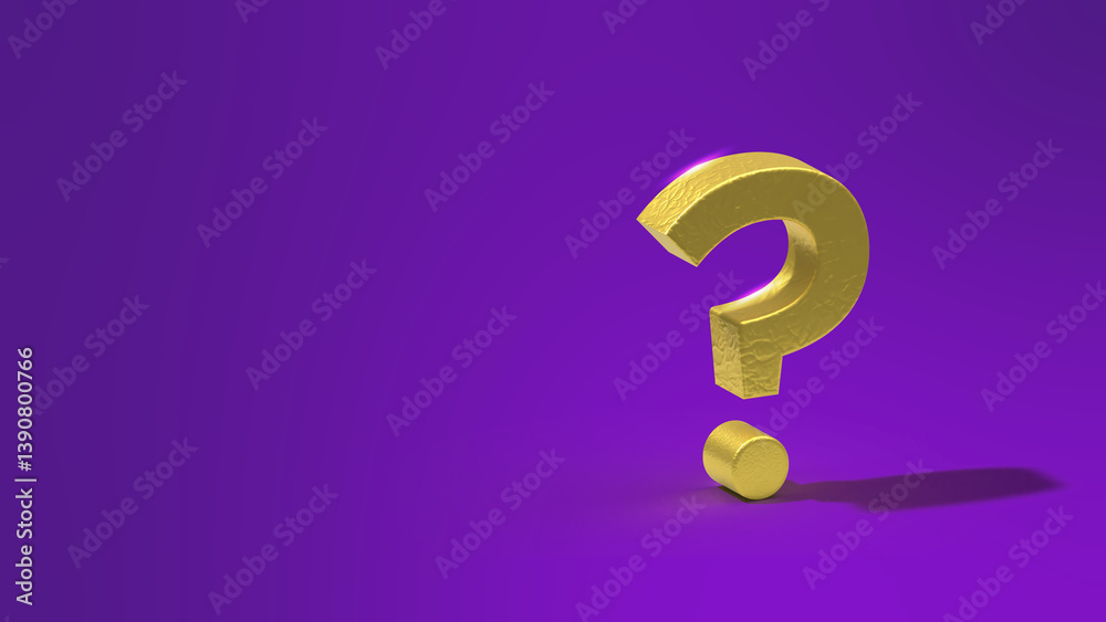 3D Golden Question Mark Icon isolated on Purple background, Copy space 3D Golden Question Mark Icon isolated on Purple background, Copy space