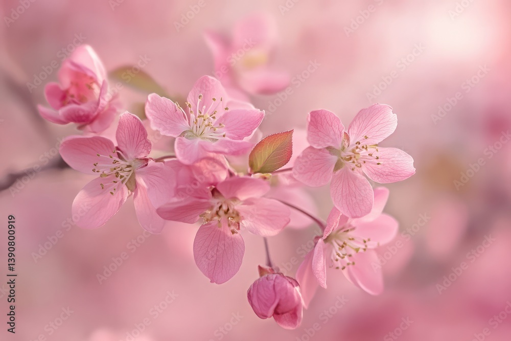 Obraz premium Delicate pink flowers in a pastel, blurred background