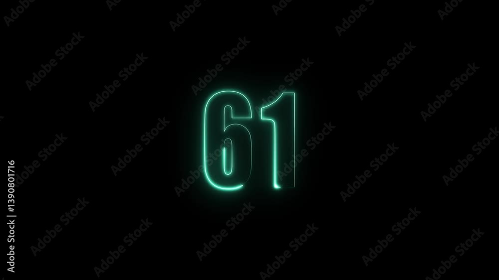 Abstract glowing neon text 61 number countdown icon. Glowing sign on black background Neon number. Glowing blue neon countdown timer number animation 4k. neon countdown timer color 4k Abstract glowing neon text 61 number countdown icon. Glowing sign on black background Neon number. Glowing blue neon countdown timer number animation 4k. neon countdown timer color 4k