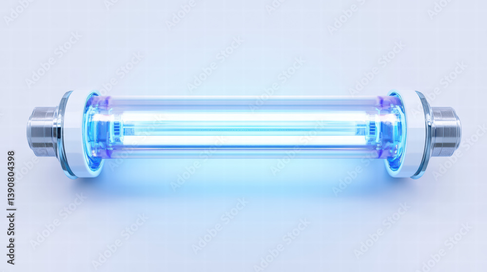 Obraz premium Illuminating Technology: A high-tech linear light source, emitting a bright blue glow. An emblem of advanced illumination in a sleek design