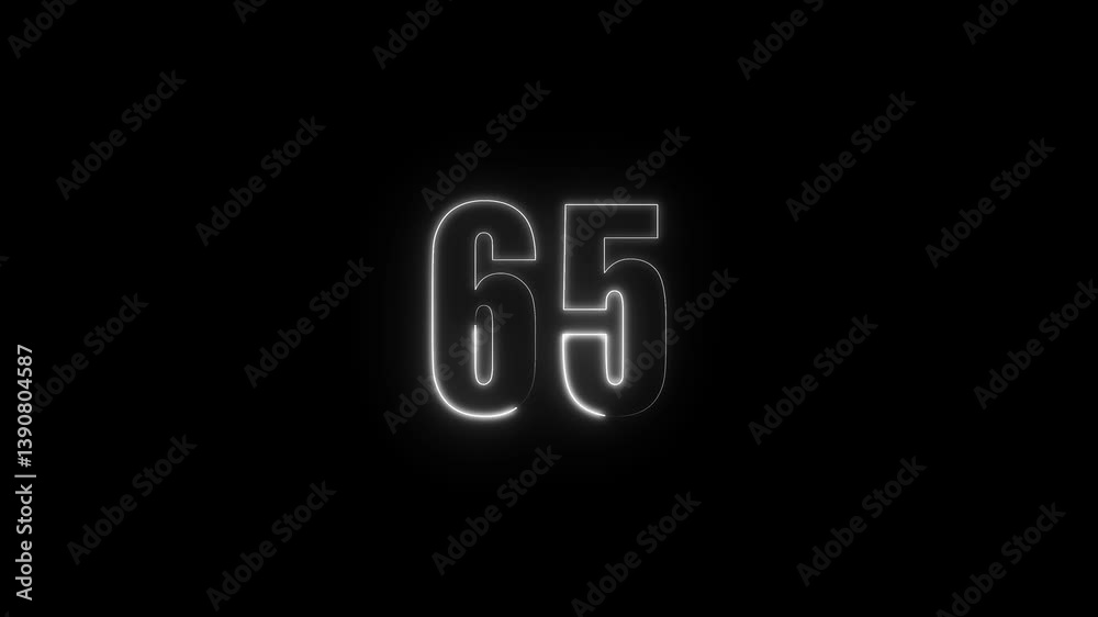 Abstract glowing neon text 65 number countdown icon. Glowing sign on black background Neon number. Glowing blue neon countdown timer number animation 4k. neon countdown timer color 4k Abstract glowing neon text 65 number countdown icon. Glowing sign on black background Neon number. Glowing blue neon countdown timer number animation 4k. neon countdown timer color 4k