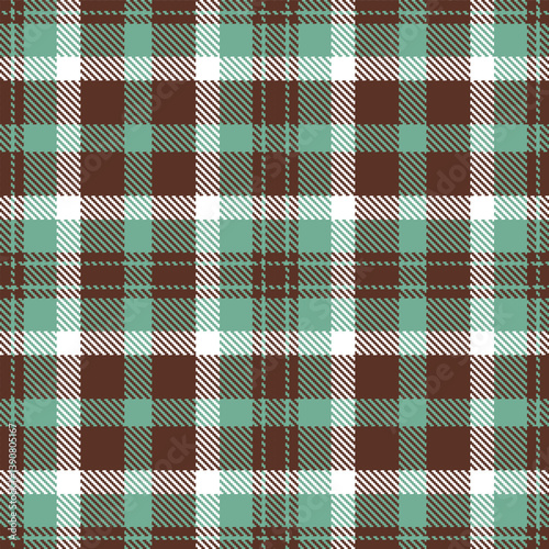 Pale chocolate Seamless Tartan with Pastel dull teal accents Fabric Design
