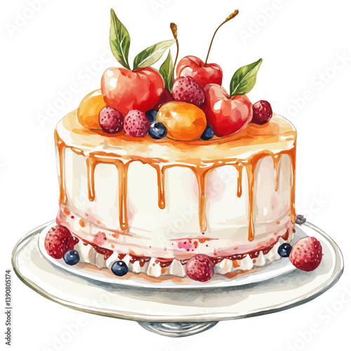 A watercolor painting of Cassata, isolated on a white background. Cassata vector

