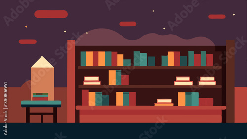 Empty Bookstore Shelves An of a cozy bookstore with empty shelves and dust highlighting the absence of books and customers.