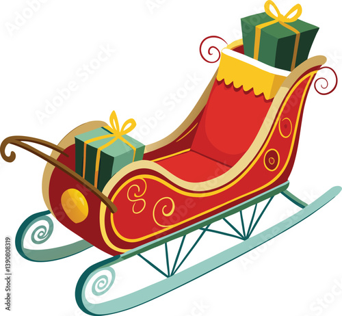 Realistic Christmas sled colorizing vector illustration with white background