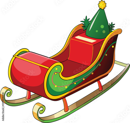 Realistic Christmas sled colorizing vector illustration with white background