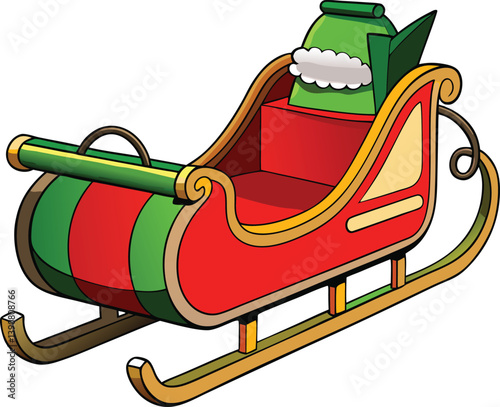 Realistic Christmas sled colorizing vector illustration with white background