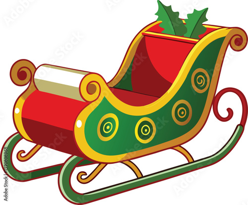 Realistic Christmas sled colorizing vector illustration with white background