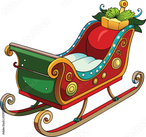 Realistic Christmas sled colorizing vector illustration with white background