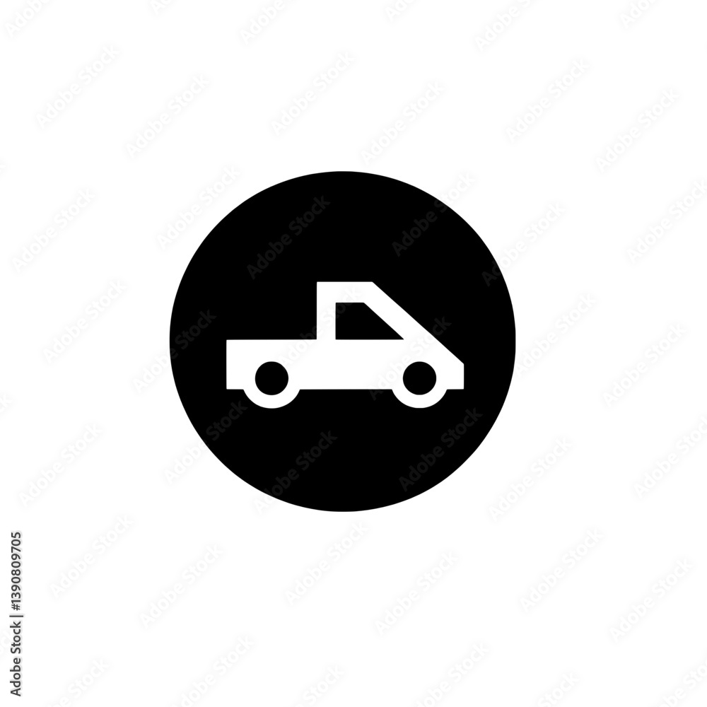 Modern minimalist black and white icon representing a pickup truck in negative space design style