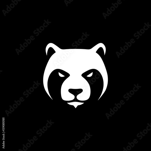 Minimalist black and white logo featuring a stylized panda head with bold features and modern design elements for a contemporary look