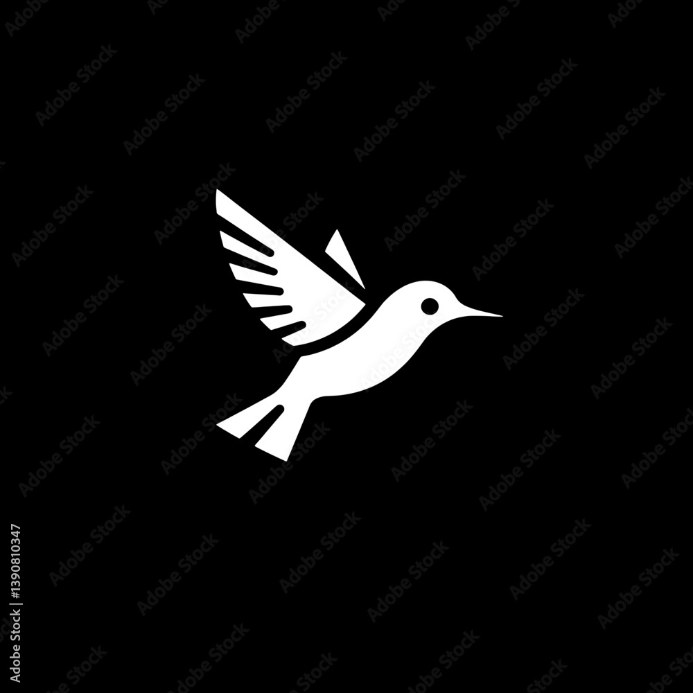 Obraz premium Minimalist black and white logo design featuring a stylized bird in flight emphasizing modern artistic expression