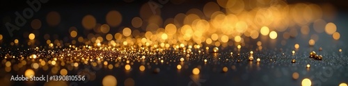 Scattered sparkling gold glitter on a shiny surface, creating a luxurious and elegant background,  glamorous,  shiny