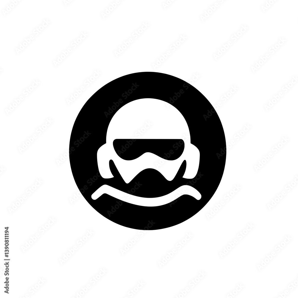 Modern minimalist logo design featuring a faceless figure with goggles and a helmet in black and white Modern minimalist logo design featuring a faceless figure with goggles and a helmet in black and white