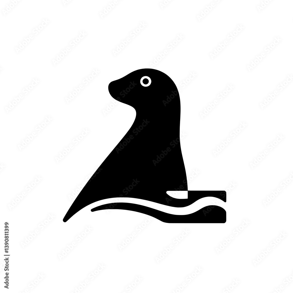 Minimalist black and white logo design featuring a stylized seal in negative space with modernist elements Minimalist black and white logo design featuring a stylized seal in negative space with modernist elements