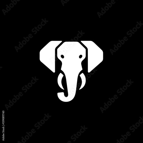 Minimalist black and white logo featuring an elephant design with a modern and clean aesthetic