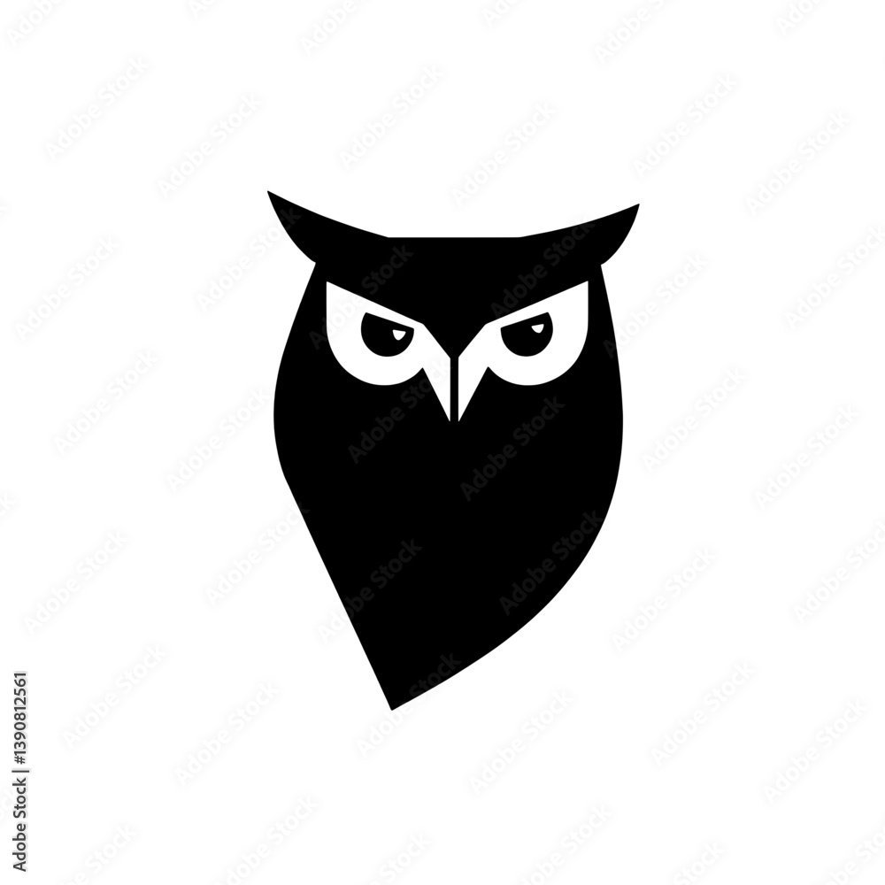 Fototapeta premium Minimalist black and white owl logo design featuring negative space and modern styling for versatile branding applications