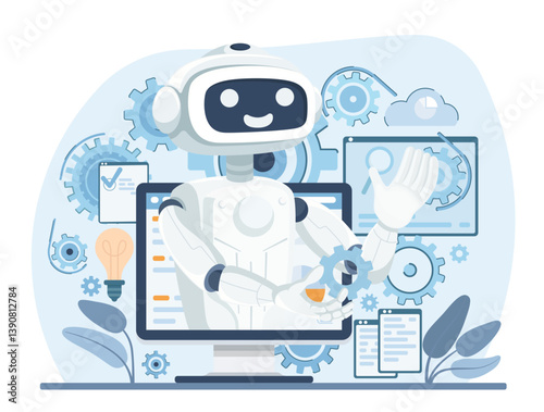 Robotic process automation concept. Artificial intelligence innovation in business technology. Vector web banner illustration.
