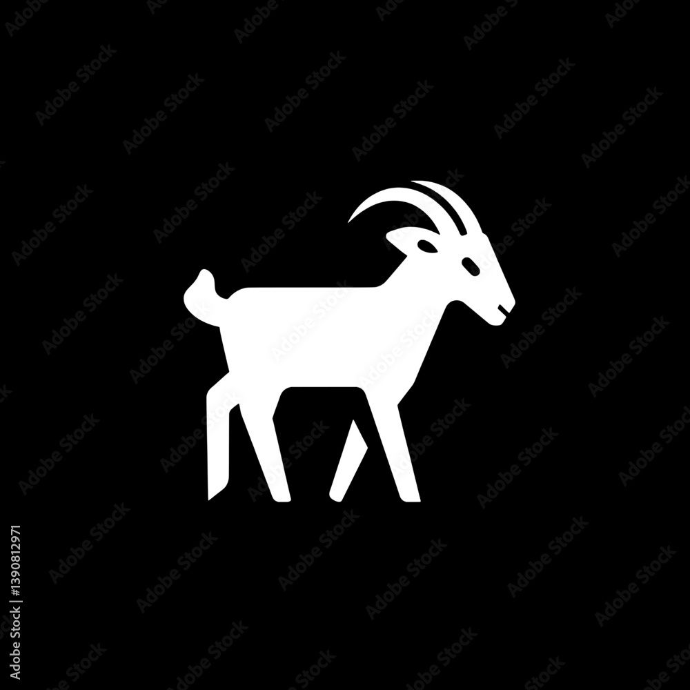 Fototapeta premium Minimalist goat logo design in white and black utilizing negative space for a modern aesthetic