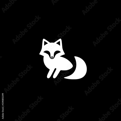 Minimalist white fox icon on a black background for modern logo design applications