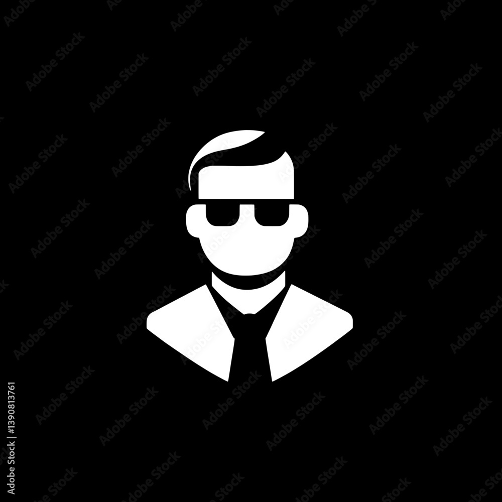 Minimalist black and white icon design featuring a man in sunglasses and a suit for modern branding Minimalist black and white icon design featuring a man in sunglasses and a suit for modern branding