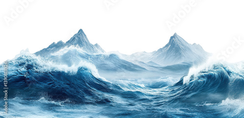 Wallpaper Mural Water surface waves create a dynamic scene with mountains in the background on a transparent backdrop Generative AI Torontodigital.ca