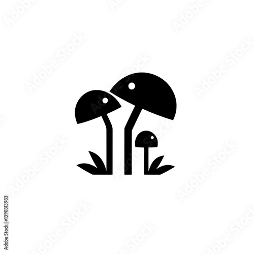 Minimalist black and white mushroom logo with modern design elements and negative space qualities showcased in a vector format