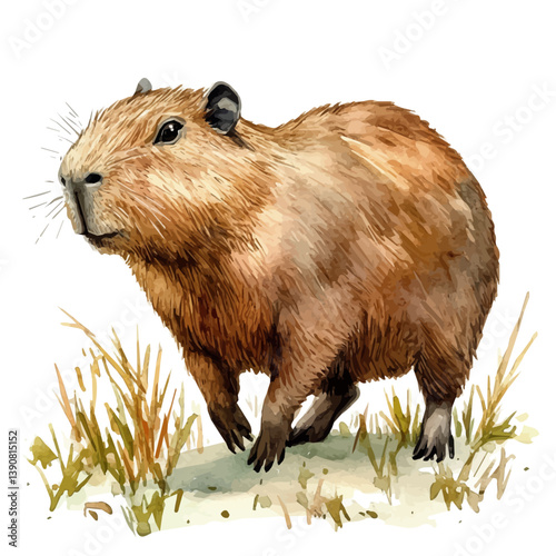 A watercolor painting of Capybara, isolated on a white background. Capybara vector

