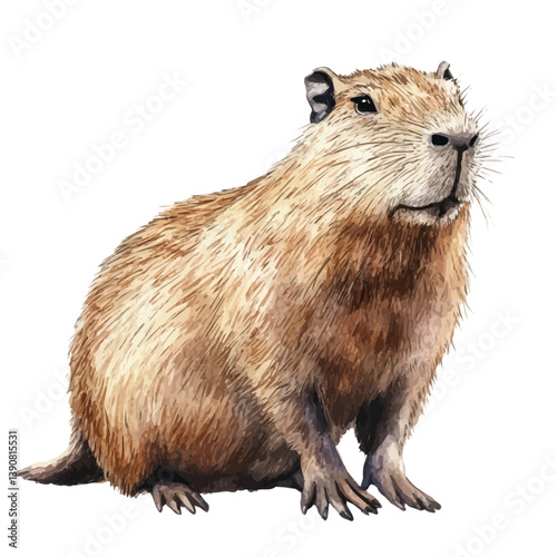 A watercolor painting of Capybara, isolated on a white background. Capybara vector


