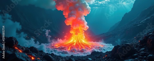 Underwater volcanic eruption creating surreal colors and landscapes,  landscapes,  abstract
